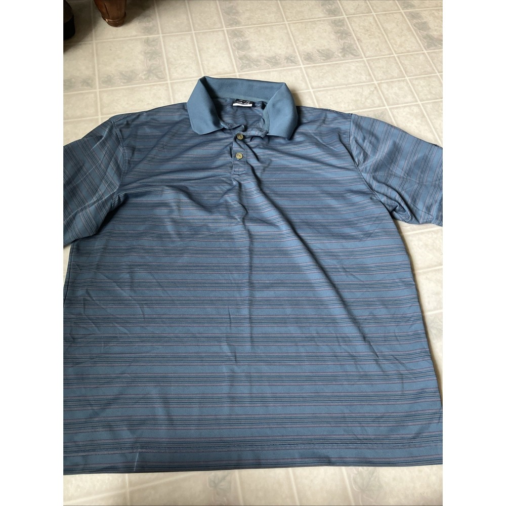 NIKE‎ GOLF Mens FIT DRY Polo Shirt Size XL Blue Striped Embroidered Swoosh